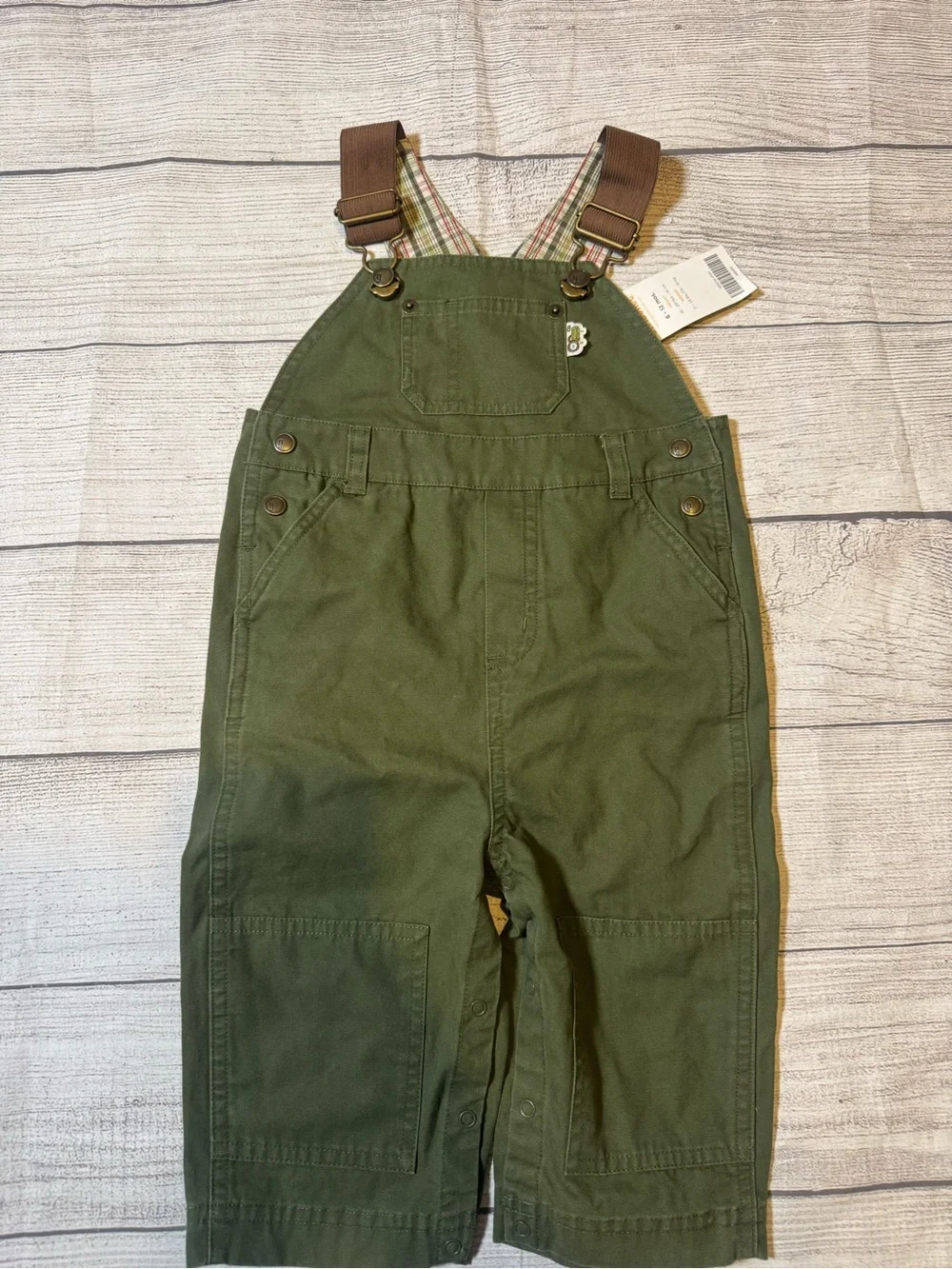 Gymboree Boy Green Overalls with Brown Straps 6 - 12 months